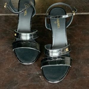 Chanel black leather sandal/ pumps size 39.5